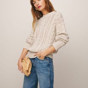 Reformation Sam Cotton Cashmere Oversized Crew Sweater, Gossamer Cable